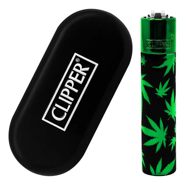 Encendedor Clipper Green Leaves Recargable Premium + Estuche