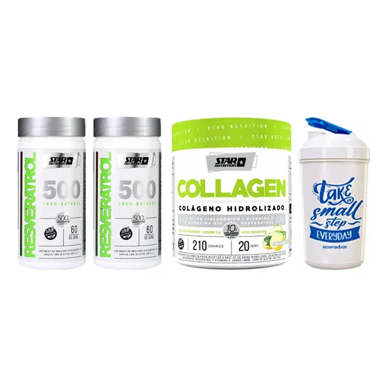 Star Nutrition Combo Resveratrol X60 Caps X2 Un + Colageno X210 Gr Sabor Limón+ Shaker