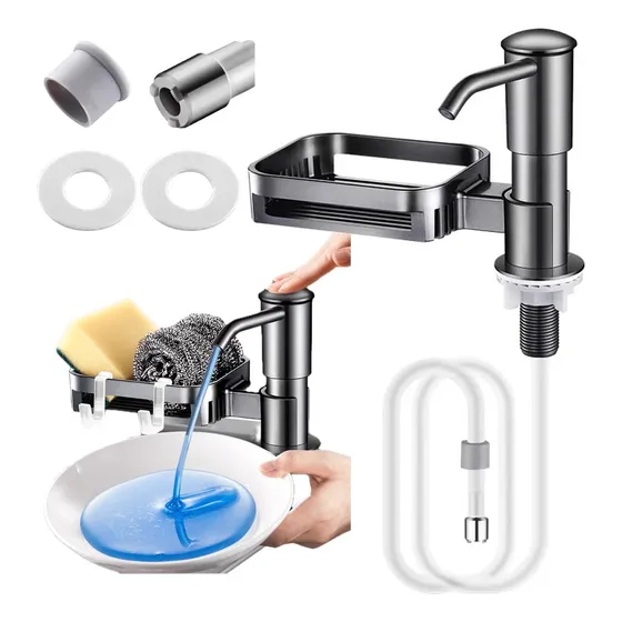 Dispensador De Jabon Liquido Con Porta Esponja Fregadero