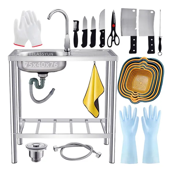 Fregadero Industrial Grifo 75x40x76cm Acero Inox+ Kit Cocina