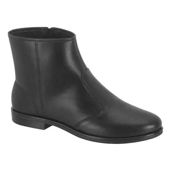 Bota Feminina Baixa Cano Curto Básica Com Zíper Bico Redondo