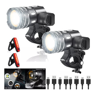 2kit Lámpara De Luces De Bicicleta 6000lm Trasera Recargable 2kit Lámpara De Luces De Bicicleta 6000lm Trasera Recargable