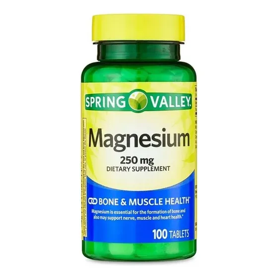 Magnesio Magnesium 250 Mg 100 Tabletas Spring Valley Huesos Sabor Neutro Apoyo a la salud de los nervios músculos y corazones Suplemento dietetico beneficioso para su sistema esquelético