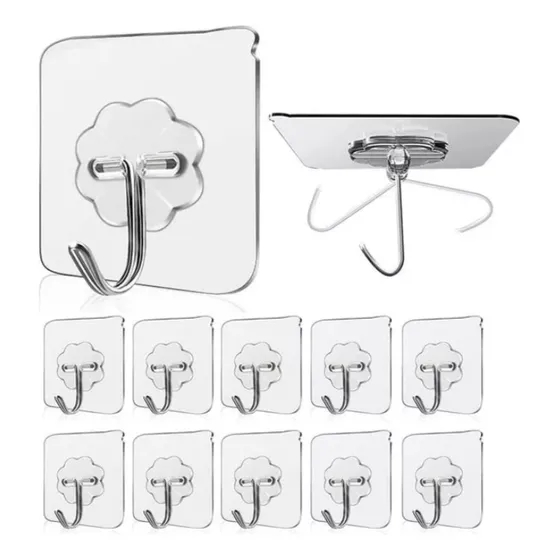 Percha Gancho Autoadhesivo Pack X50 Acero 3kg Transparente