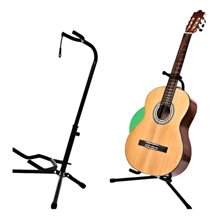 Suporte Guitarra Violão Chao C/ Trava Profissional Dobravel Preto