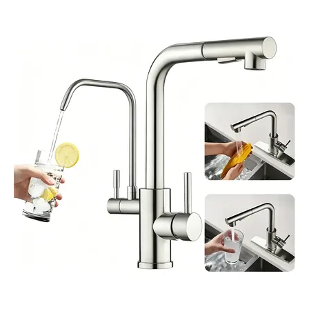 Torneira De Bancada Pia Extensível Filtro Gourmet Escovado Prateado Escovado