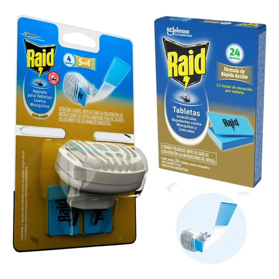 Aparato Raid Tabletas + 24 Tabletas Mosquitos Zancudos 12hs