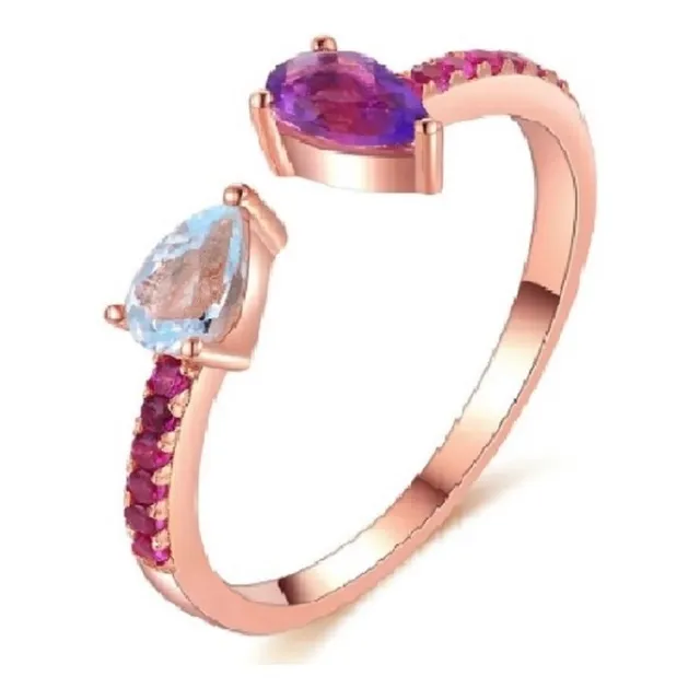 Anillo Oro Rosa 18k Plata Y  Amatista  Topacio Garnet !!!!!!