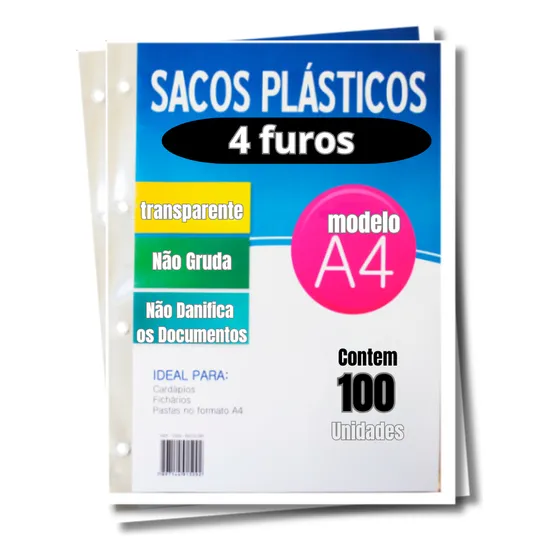 Envelope Plástico Transparente A4 4 Furos Fichário Catálogo