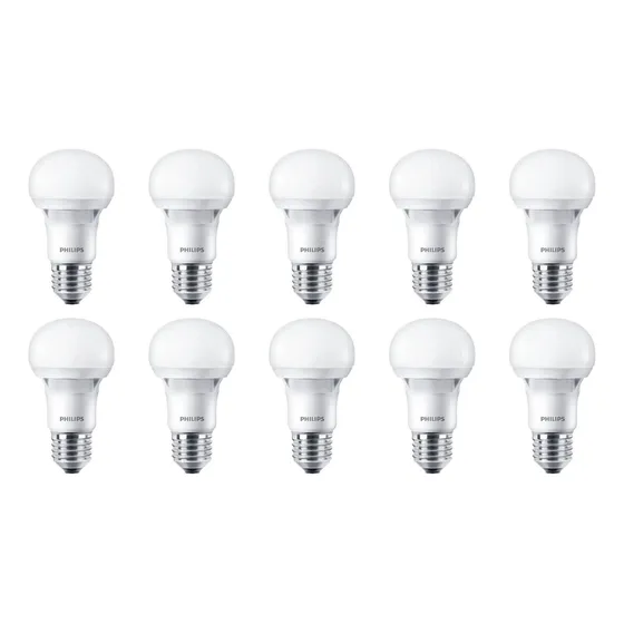 Set 10 Ampolletas Led Philips Ledbulb E27 9w A60 Luz Calida