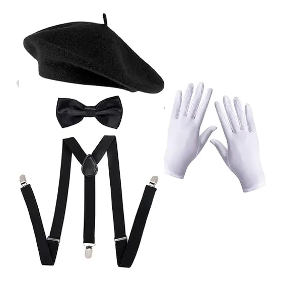 Accesorios De Artista Boina, Tirantes,guantes, Corbatin
