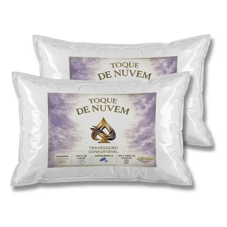 Kit 2 Travesseiro Fibra Siliconada Antialérgico Lavável 70cm Branco