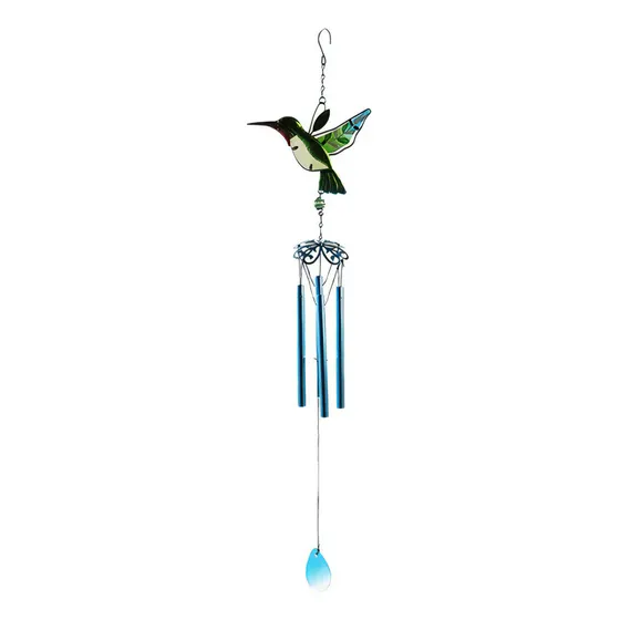 Colgante con forma de colibrí verde con forma de campanilla de viento, con 4 tubos