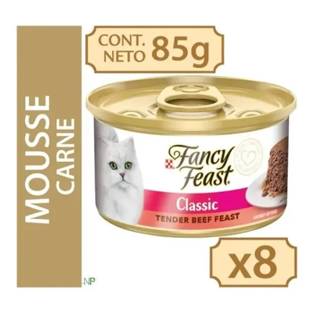 8 X Fancy Feast Mousse Carne Classic Tender Beef 85gr. Np
