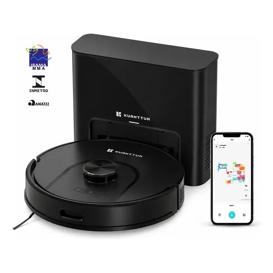 Robô Aspirador Kuanttum X10 para Pelo de Animais com Base Autolimpante, Mapeamento a Laser e Wi-Fi
