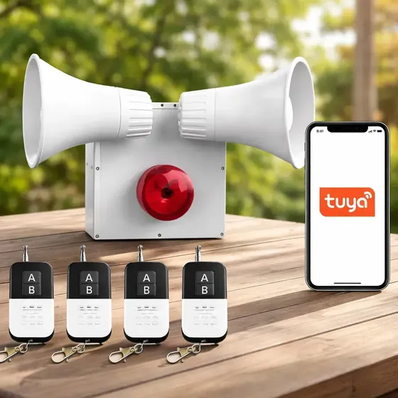 Alarma Comunitaria 60w + App Tuya + 4 Controles Alto Alcance Blanco