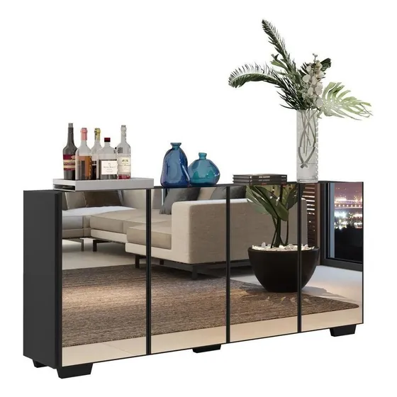 Aparador Buffet 4 Portas Com Espelho Vegas Multimóveis V3560 Cor Preto