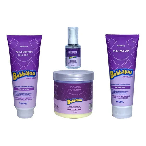 Kit Shampoo+acondicionador+crema+serum Bubbaluu Uva Reaniay