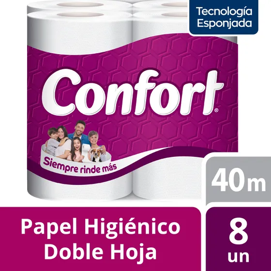 Confort Mega Papel Higiénico 8 Rollos 40 Mts C/u Doble Hoja
