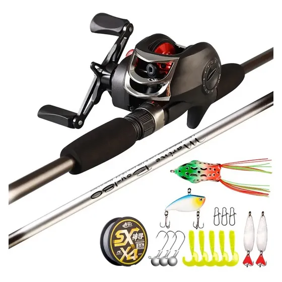 Combo Pesca Baitcast Caña + Reel Huevito + Tanza + Señuelos