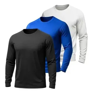 Kit 3 Camisa Térmica Longa Uv Frio Calor Segunda Pele Lisa Variado G Liso