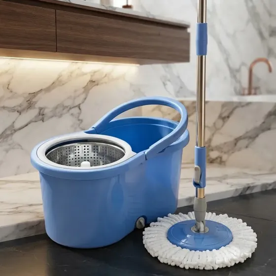 Mop Giratório 8 Litros Com Cesto Em Aço Inox Balde Centrifuga Esfregão De Limpeza Pesada Cozinha Cle