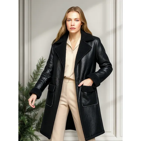 Trench Tapado En Eco Cuero  Largo Pu Mujer  Modelo Abril