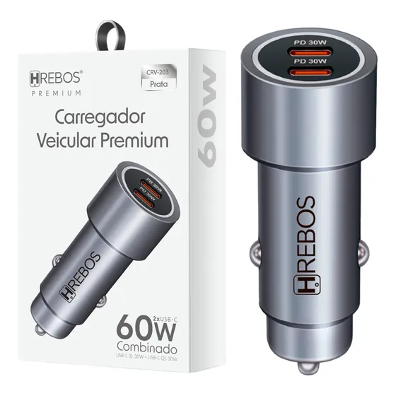 Carregador Veicular Turbo Carro Celular 2x Usb Tipo C 60w