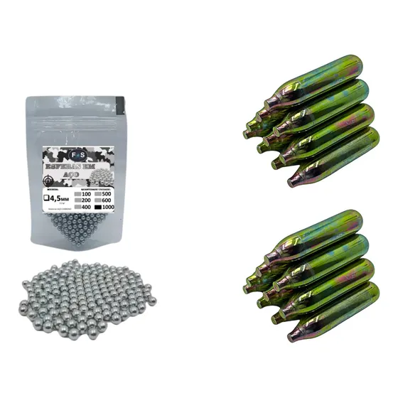1000 Esferas De Aço Pistola Bbs 4,5mm + 20 Cilindros Co2 12g