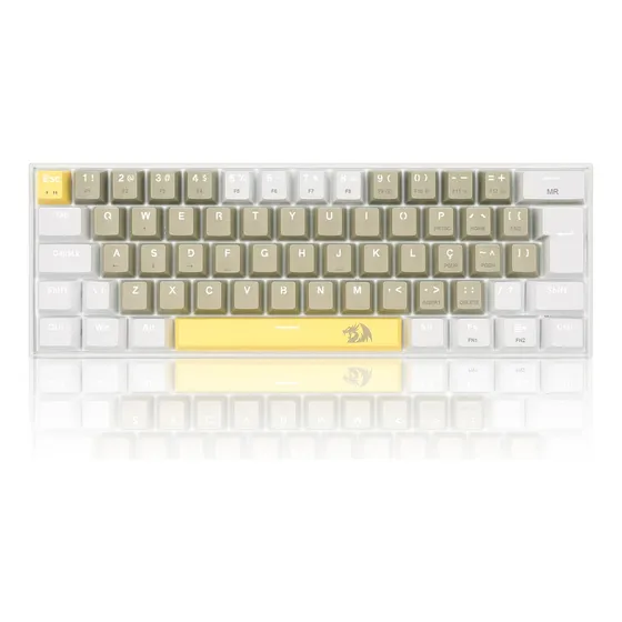 Redragon Teclado Gamer Mecânico 60% Branco Amarelo Switch Brown Led Branco Idioma Português Brasil
