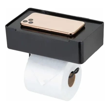 Suporte Papel Higiênico Porta Lenço Umedecido Celular Banheiro Lavabo Preto Arthi