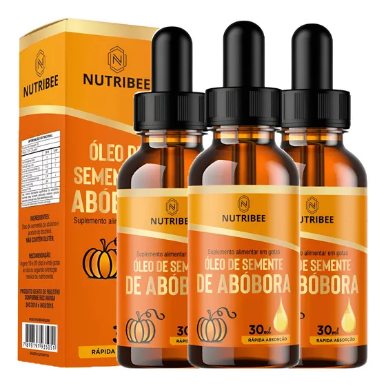  Kit 3 Óleo De Semente De Abóbora Em Gotas 100% Pura