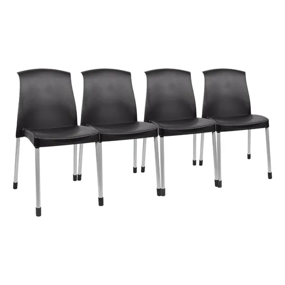 Silla Plástica Apilable X 4 Unidades Reforzada Patas De Caño Galana Malba Color Negro Para Tu Casa