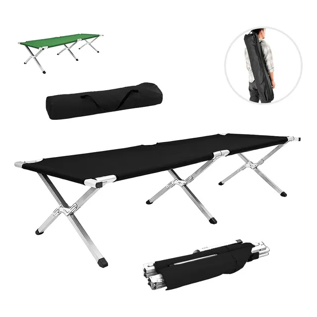 Catre Plegable Para Acampar Cama Portátil Exterior Campismo Color Negro