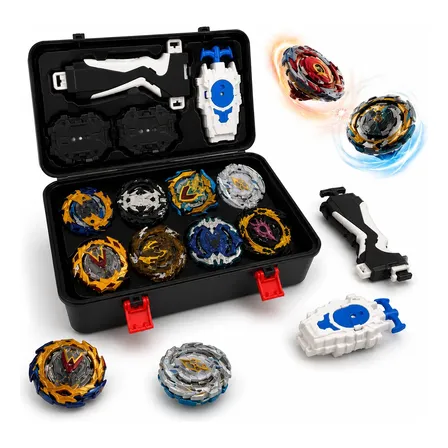 Beyblade Kit 8 Piões Metal Na Maleta Arena Profissional Preto