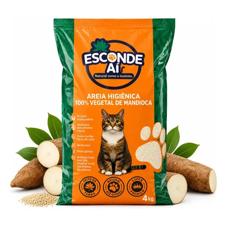 Areia para Gatos Higiênica Mandioca Granulado Natural Biodegradável Sanitária Grãos Médios 4kg - Esconde Aí