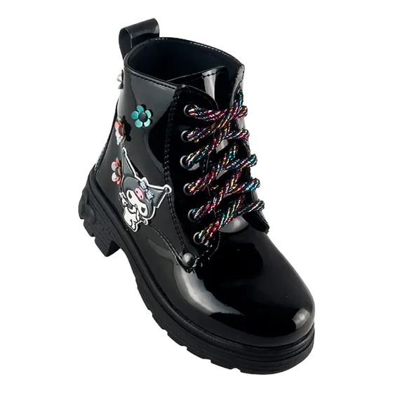 Botas Niña Kuromi Cómodas Charol Negro Casual 14492-cnk