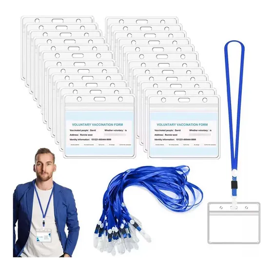 Pack 100 Porta Credenciales Transparente Incluye 100 Lanyard