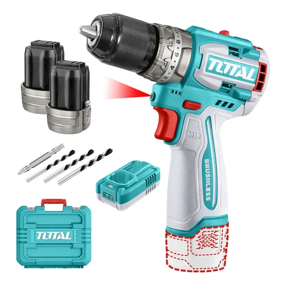 Taladro Percutor Atornillador Total 16v Sin Carbones, 2 Bat Color Turquesa Frecuencia 50 60hz