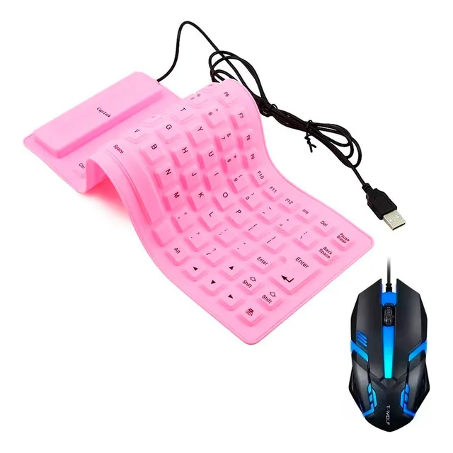Combo Teclado Silicona Usb  Español Enrollable + Mouse Gamer
