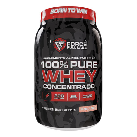 100% Whey Protein Concentrada 1kg, 22g Proteína Por Dose - Sabor Morango - Force Full Labz 100% Whey Protein Concentrada 1kg, 22g Proteína Por Dose - Sabor Morango - Force Full Labz