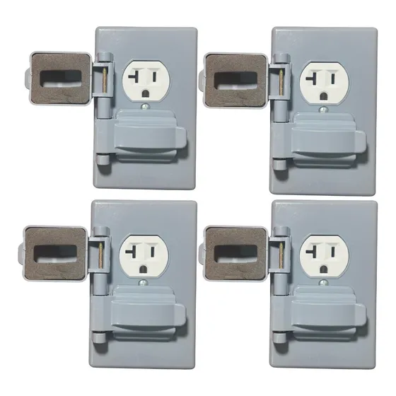 Contacto Doble 20a Color Blanco Con Tapa Intemperie 4 Pack