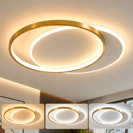 Luminária Teto Quarto Led Quadrado 3 Cores Bivolt Sobrepor 127/220v Dourado