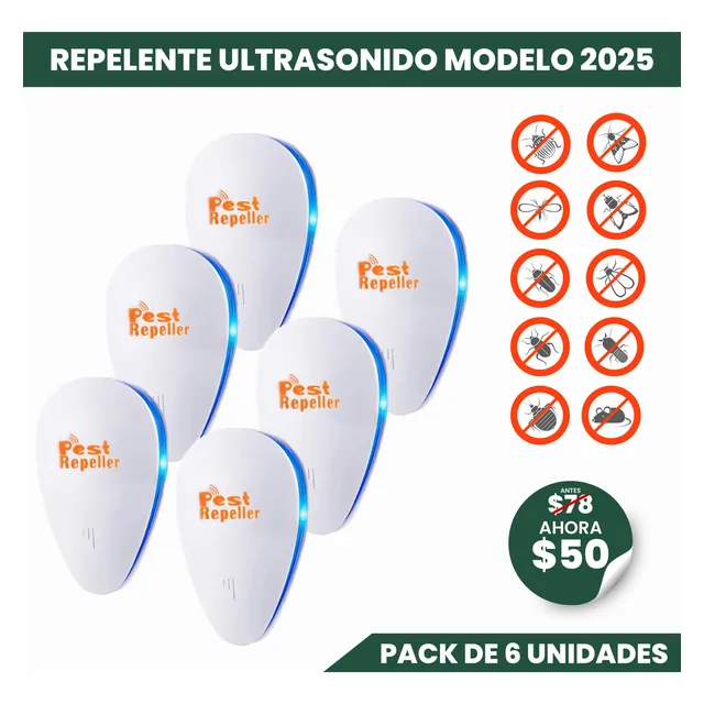 Pack 6 - Pest Repeller 2025 Ultrasonido Plagas Cucarachas