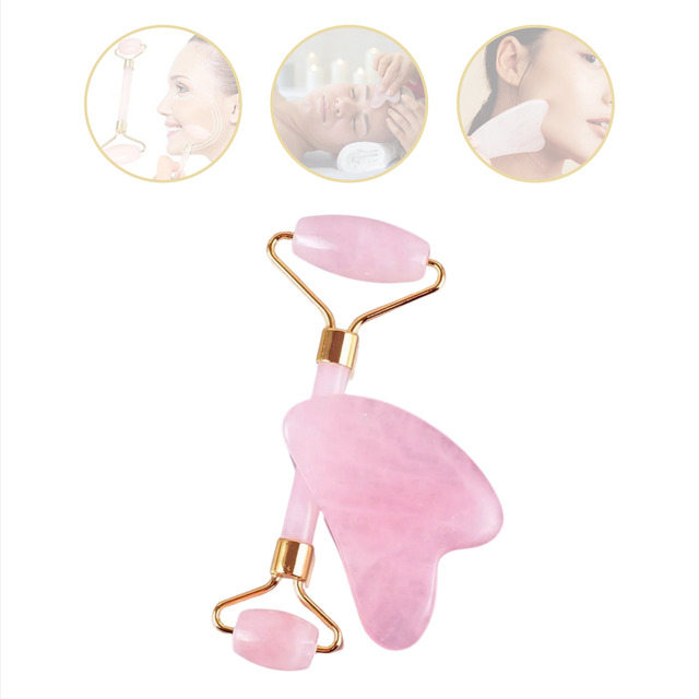 Kit Rolinho Pedra Jade Com Gua Sha Rosa Kit Rolinho Pedra Jade Com Gua Sha Rosa