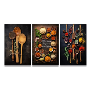 Kit 3 Quadros Decorativos Placas Mdf Cozinha Tempero Amor Kit 3 Quadros Decorativos Placas Mdf Cozinha Tempero Amor
