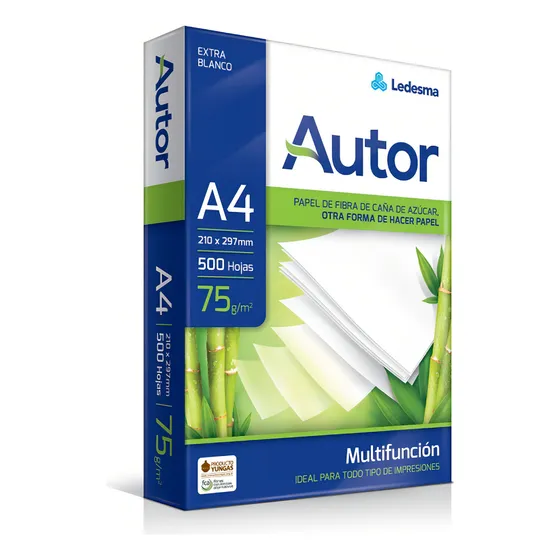 Resma Autor A4 multifunción de 500 hojas de 75g color blanco por unidad