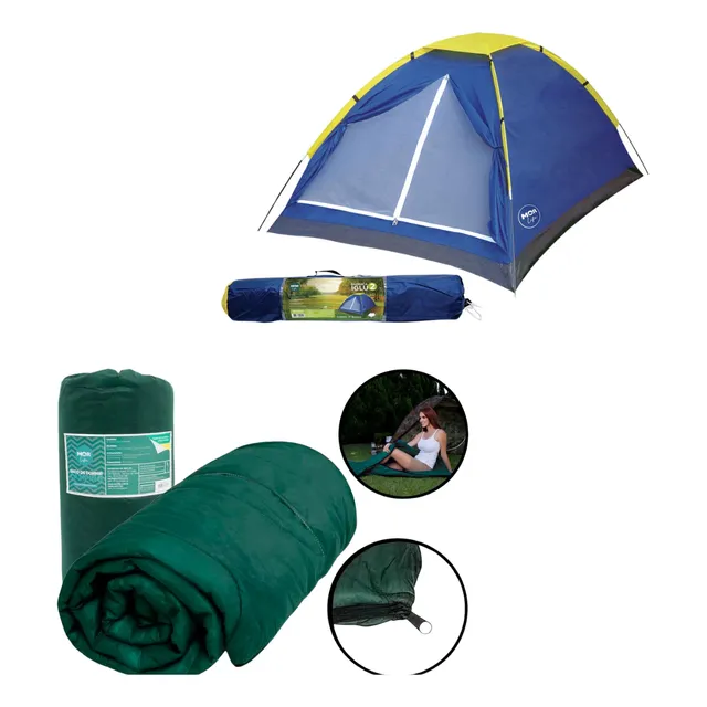 Barraca Cabana 2 Pessoas Iglu+2 Saco De Durmir Verde C Ziper