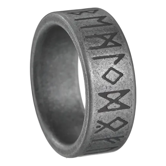 Anillo De Acero Con Runas Vikingas Grabadas