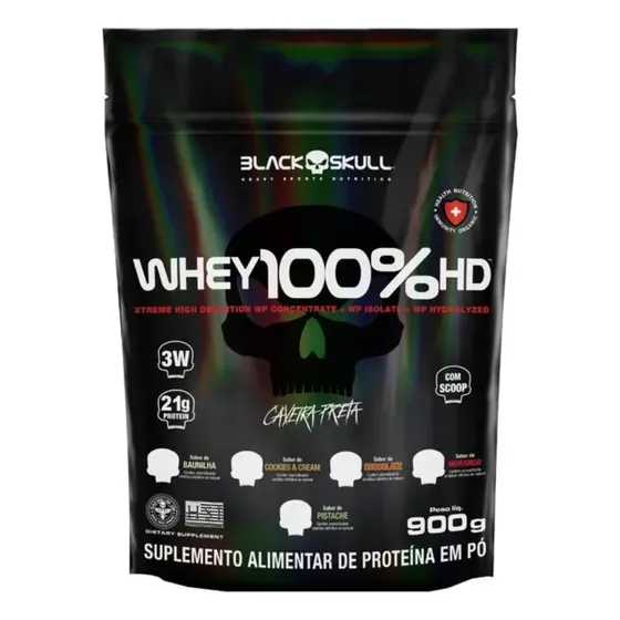 Whey 100% Hd Refil 900g Black Skull Sabor Pistache